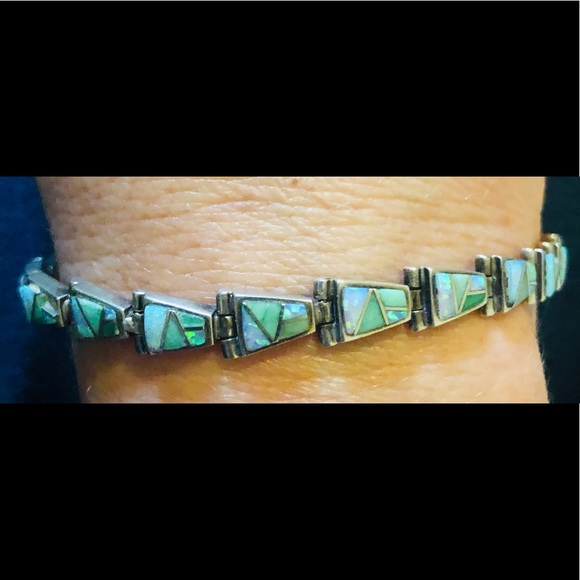 Vintage Jewelry - Navajo Opal Turquoise Inlay Sterling .925 Bracelet